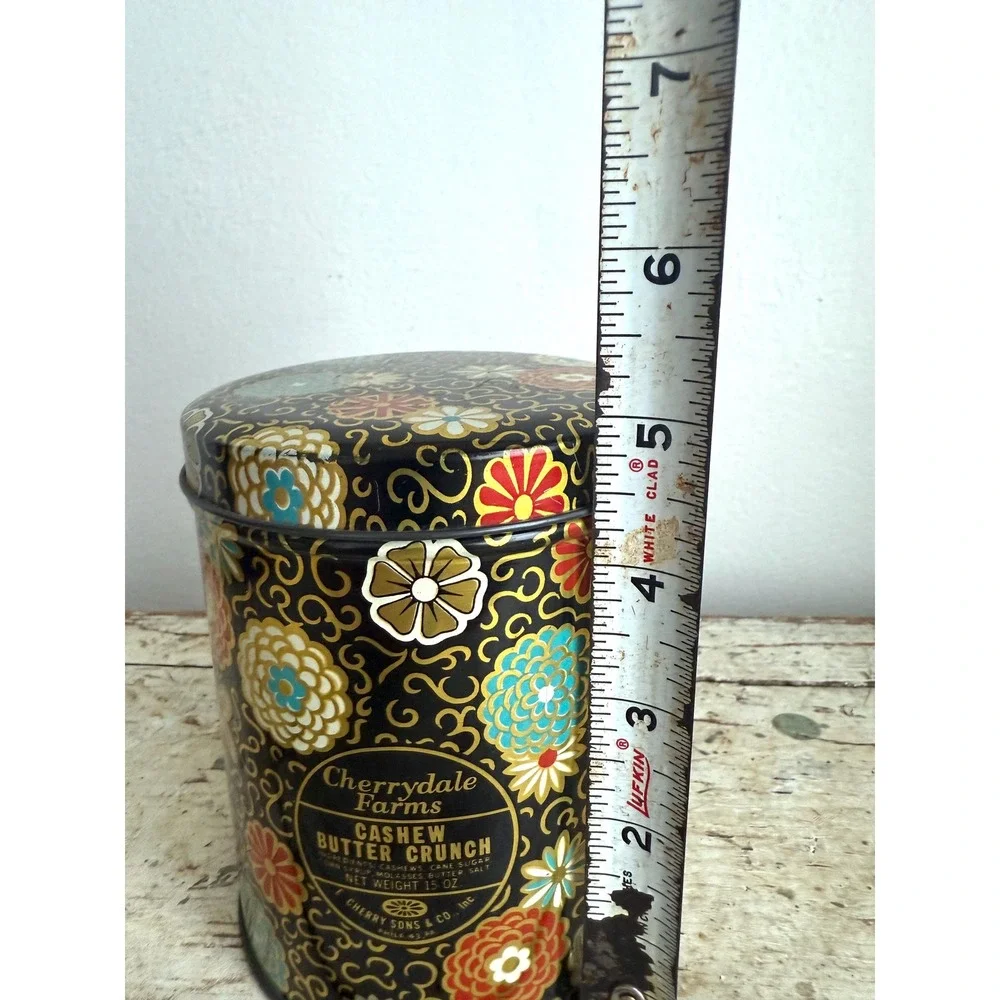 Vintage Cherrydale Farms Cashew Butter Crunch Tin Floral Cookie Storage Canister